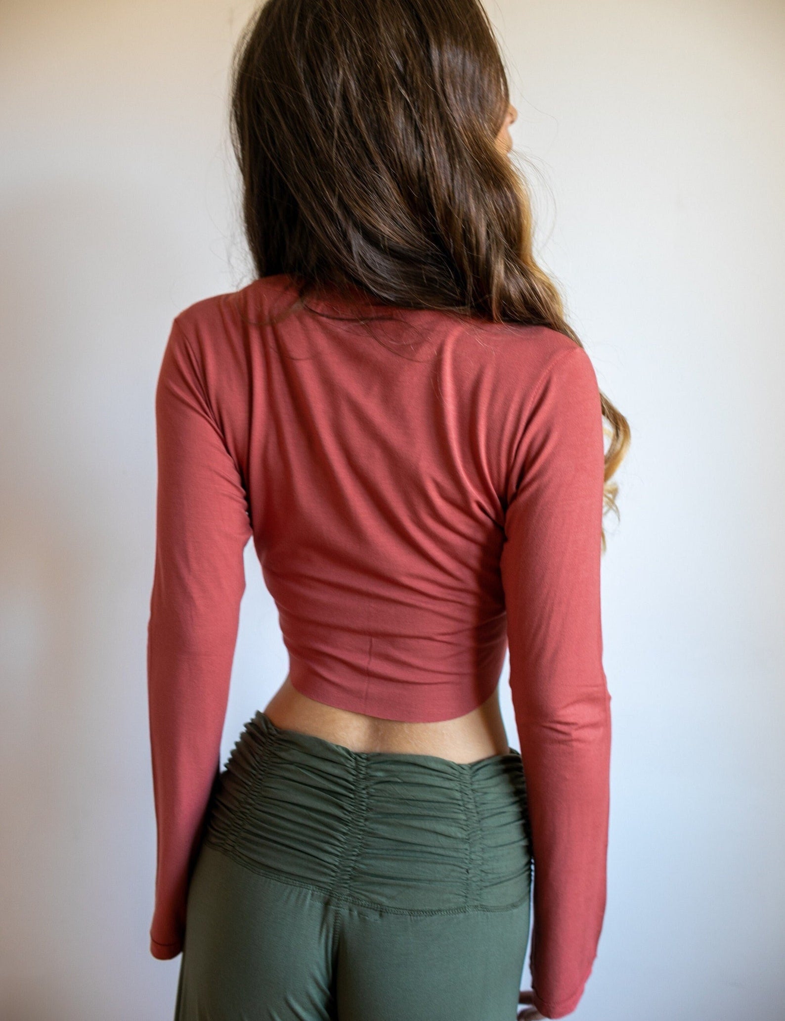 Shakti Ruched Waistband Gaucho Pants in Olive Green