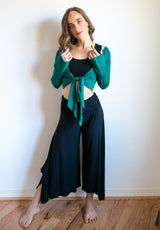 Shakti Ruched Waistband Gaucho Pants in Olive Green
