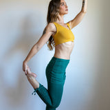 Ruched, Cinched , Lace Up Yoga Leggings with Mini Skirt in Jasper Green