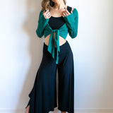 Ruched Waist Wide Leg Pants – Boho Flare, Sustainable Stretch Dance Trousers