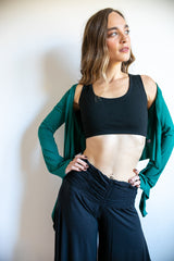 Ruched Waistband Gaucho Pants in Black