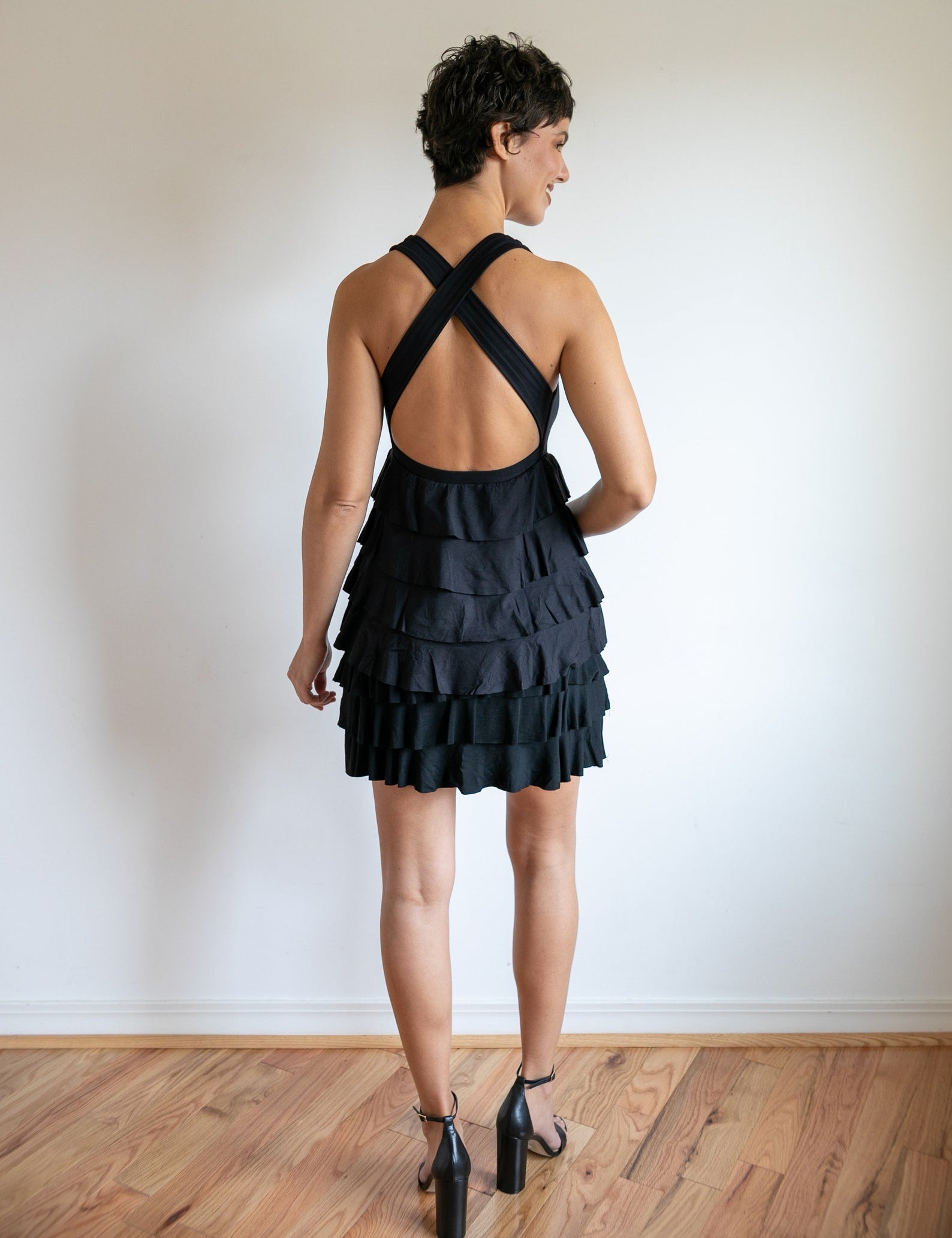 Roxanne Tiered Ruffle Tank Top in Black