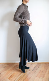 Paris Wide Leg Gaucho Pants, Flared Leg Culottes with Fold Over Waistband in Black