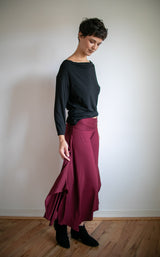 Paris Wide Leg, Flowy, Gaucho Pants, Culottes with Fold Over Waistband in Burgundy
