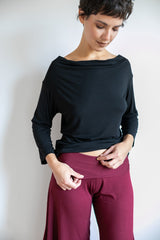 Paris Wide Leg, Flowy, Gaucho Pants, Culottes with Fold Over Waistband in Burgundy