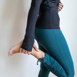 Ruched, Cinched , Lace Up Yoga Leggings with Mini Skirt in Jasper Green
