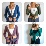 Jasper Green Ballet Wrap Top: Yoga Jacket, Tie Front Blouse