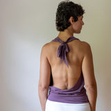 Cowl Front Backless Halter Top in Amethyst Lavender Drape Blouse