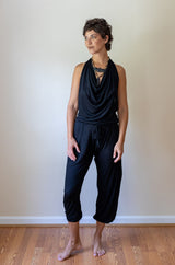 Women's One-piece Cowl Neck Halter Top Backless Yoga Jumpsuit / Romper / Onesie in Black