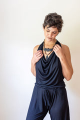 Women's One-piece Cowl Neck Halter Top Backless Yoga Jumpsuit / Romper / Onesie in Black