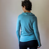 Star Cowl Neck Hoodie Shirt with Thumbholes in Aqua
