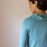 Star Cowl Neck Hoodie Shirt with Thumbholes in Aqua