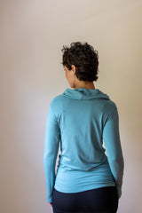 Star Cowl Neck Hoodie Shirt with Thumbholes in Aqua