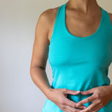 Strappy Lattice Back Yoga Tank Top with Built in Bra in Turquoise Blue
