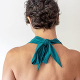 Cowl Front Backless Halter Top in Jasper Green Boho Drape Blouse