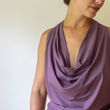 Cowl Front Backless Halter Top in Amethyst Lavender Drape Blouse