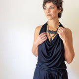 Women's One-piece Cowl Neck Halter Top Backless Yoga Jumpsuit / Romper / Onesie in Black