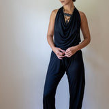 Women's One-piece Cowl Neck Halter Top Backless Yoga Jumpsuit / Romper / Onesie in Black