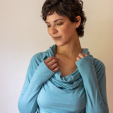 Star Cowl Neck Hoodie Shirt with Thumbholes in Aqua