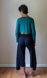Ruched Waistband Gaucho Pants in Black