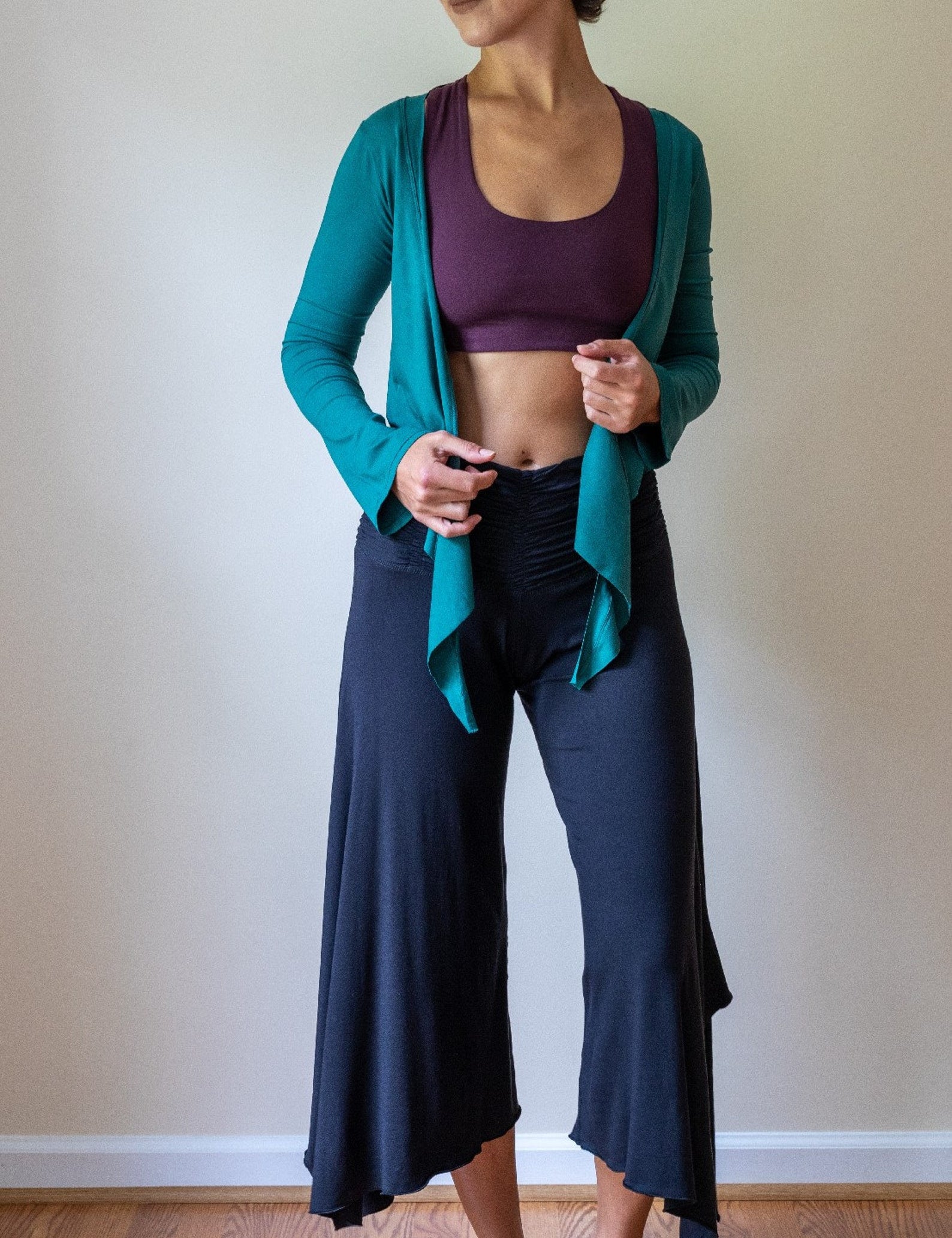 Ruched Waistband Gaucho Pants in Black