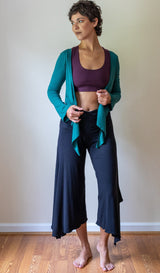 Ruched Waistband Gaucho Pants in Black