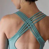 Faith Strappy Yoga Tank Top with Built in Bra in Sage Green