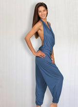 Women's One-piece Cowl Neck Halter Top Backless Yoga Jumpsuit / Romper / Onesie in Slate Blue