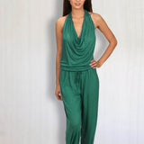 Women's One-piece Cowl Neck Halter Top Backless Yoga Jumpsuit / Romper / Onesie in Teal Green