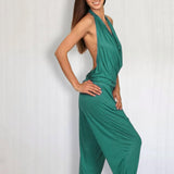 Women's One-piece Cowl Neck Halter Top Backless Yoga Jumpsuit / Romper / Onesie in Teal Green