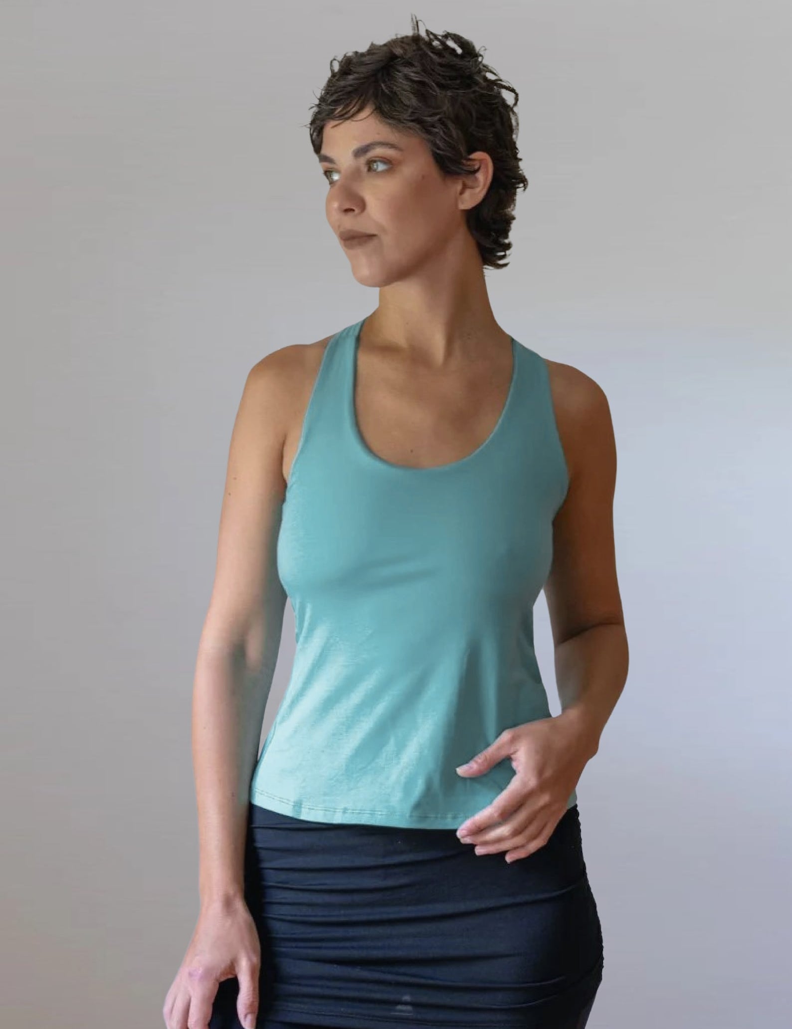 Faith Strappy Yoga Tank Top with Built in Bra in Sage Green