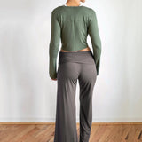 Sage Straight Leg, High Waist, Fold over Palazzo Pants in Mocha