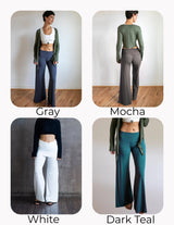Sage Straight Leg, High Waist, Fold over Palazzo Pants in Mocha