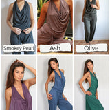 Women's One-piece Cowl Neck Halter Top Backless Yoga Jumpsuit / Romper / Onesie in Amethyst