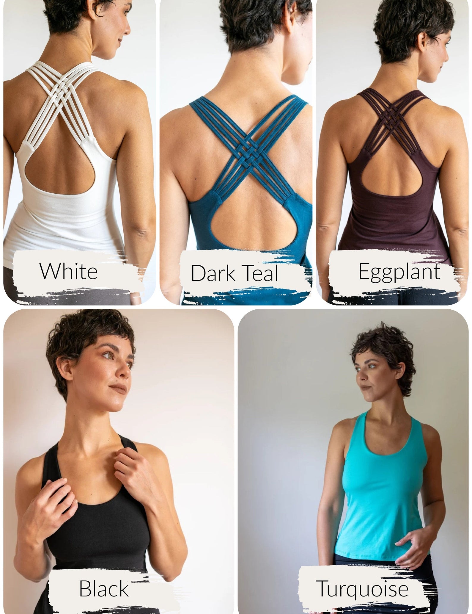 Strappy Lattice Back Yoga Tank Top with Built in Bra in Turquoise Blue