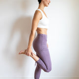 Ruched, Cinched Yoga Leggings with Mini Skirt in Amethyst