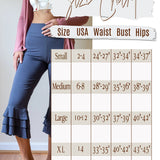 Black Ruffle Capri Pants: Bamboo Rayon Flared Yoga Pants