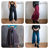 Paris Wide Leg, Flowy, Gaucho Pants, Culottes with Fold Over Waistband in Burgundy