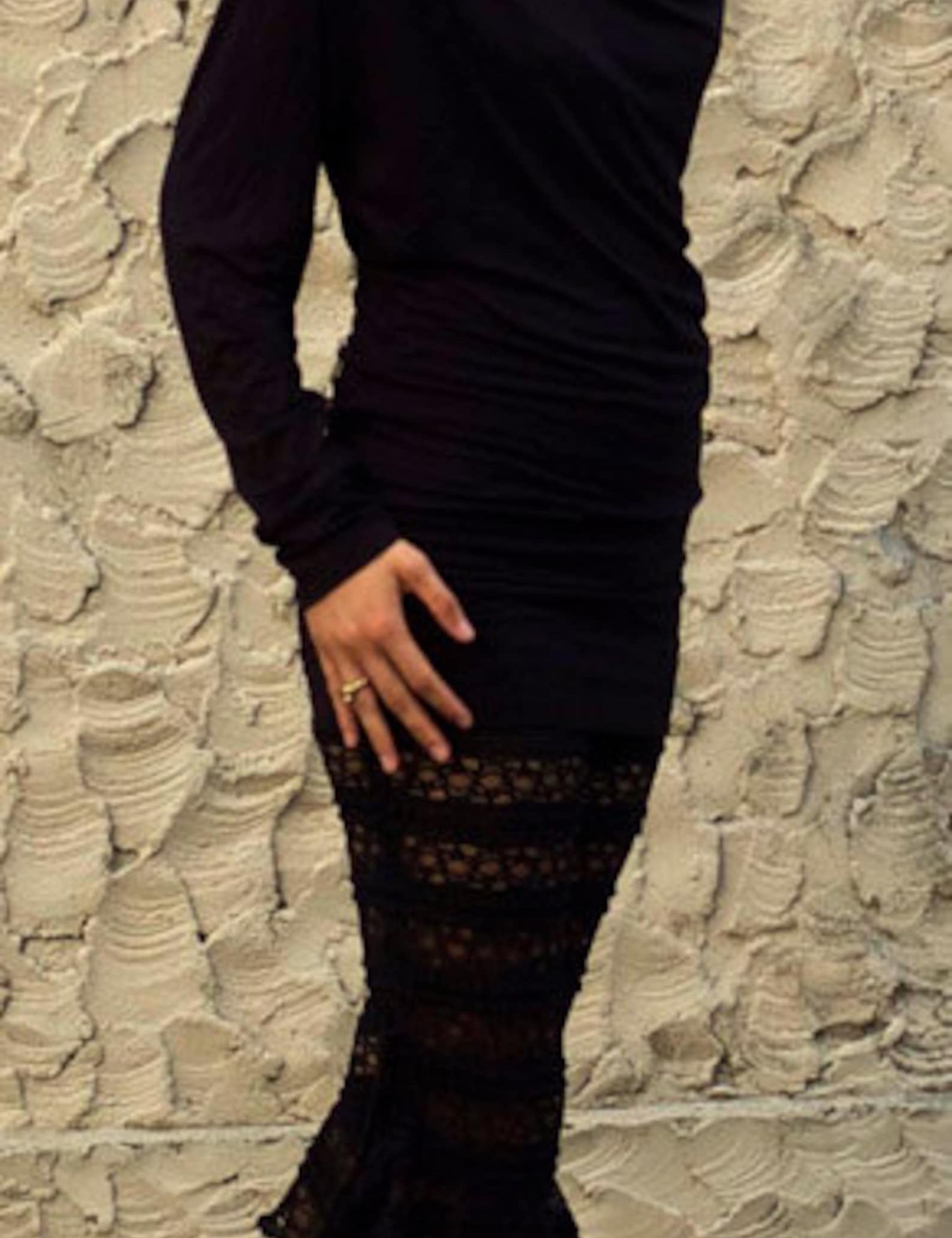 LBD Long Sleeve Backless Date Night Dress with Lace up Back Detail