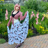 Blooming Lotus Multiple Ties Adjustable Length Skirt in Feather Motif