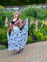 Blooming Lotus Multiple Ties Adjustable Length Skirt in Feather Motif