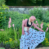 Blooming Lotus Multiple Ties Adjustable Length Skirt in Feather Motif