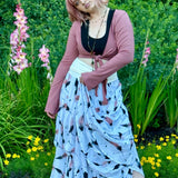 Blooming Lotus Multiple Ties Adjustable Length Skirt in Feather Motif