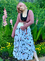 Blooming Lotus Multiple Ties Adjustable Length Skirt in Feather Motif