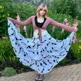 Blooming Lotus Multiple Ties Adjustable Length Skirt in Feather Motif