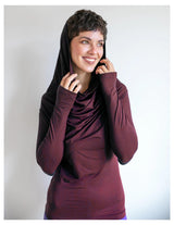 Cowl Neck Hoodie Shirt with Thumbholes in Amethyst