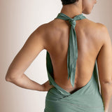 Cowl Neck Backless Halter Top in Sage Festival Resort Yoga Vacation Lightweight Summer Wear
