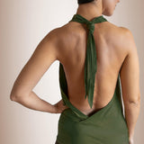 Cowl Neck Backless Halter Top Olive Festival Resort Yoga Vacation Lightweight Summer Wear Women's