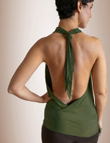 Cowl Neck Backless Halter Top Olive Festival Resort Yoga Vacation Lightweight Summer Wear Women's