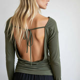 Backless Long Sleeve Bamboo Top | Open Back Boho Festival Clothing